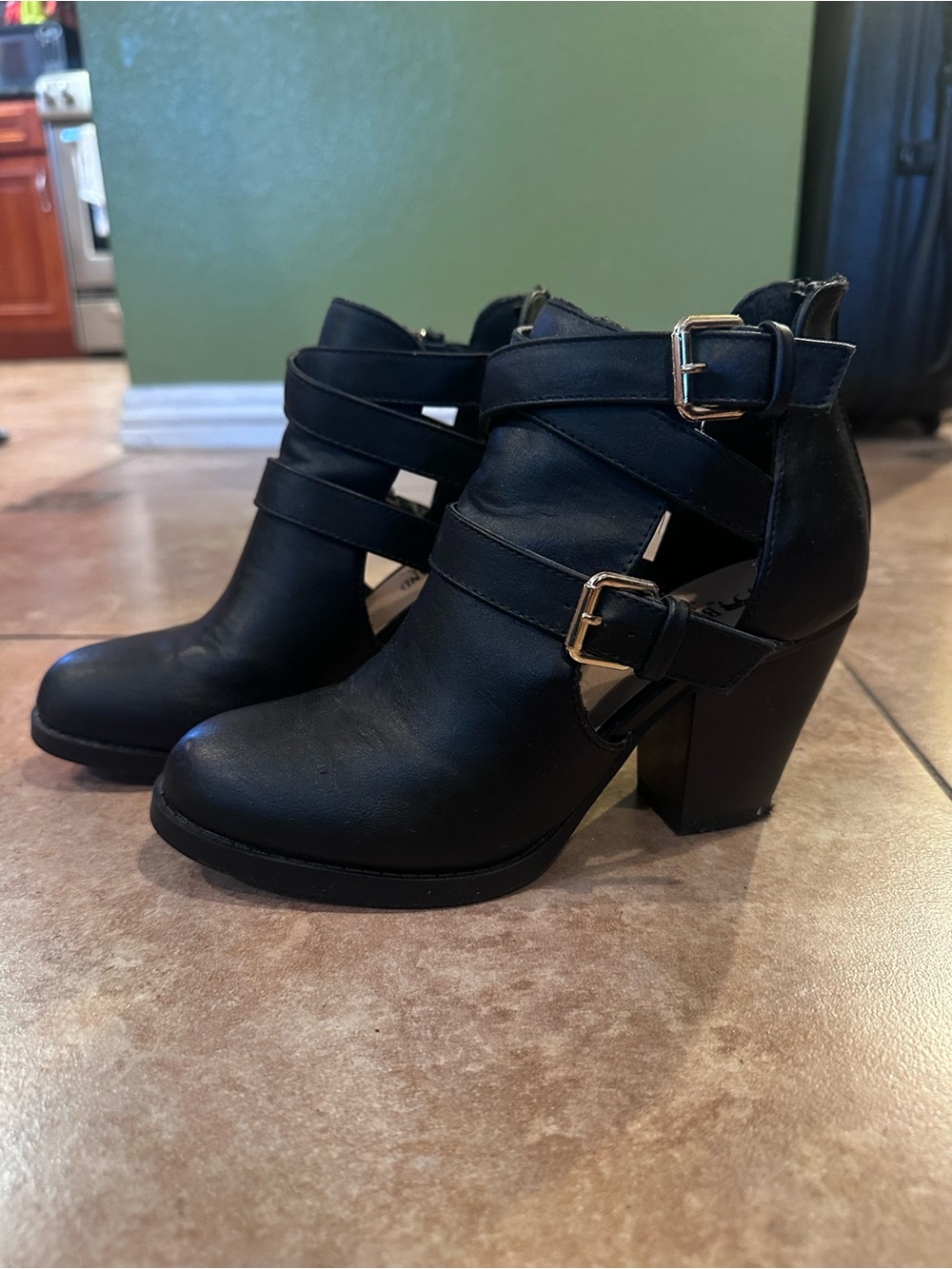 Black Strappy Heeled Ankle Boots